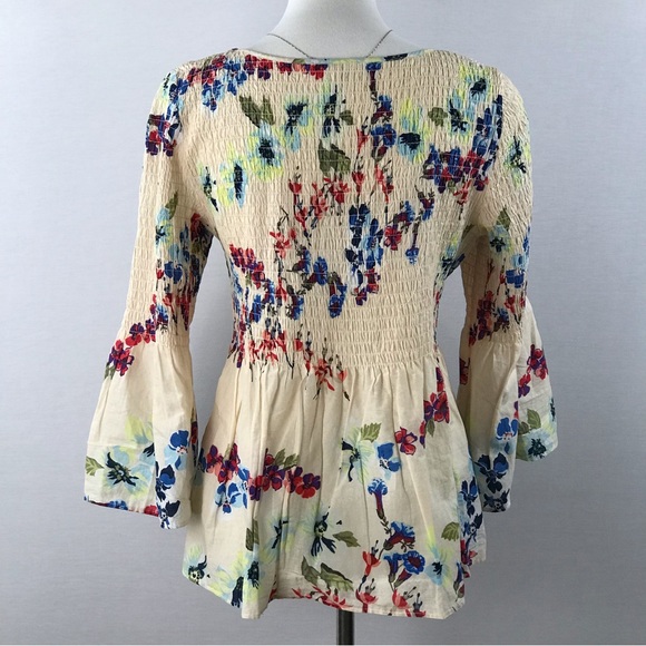 Jane and Delancey 100 % Cotton Floral Peplum Elastic Smocked Top Size S - Picture 4 of 12